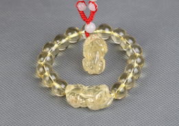 情人节献礼 天然黄水晶貔貅手链吊坠套装，招财辟邪情侣饰品限时促销